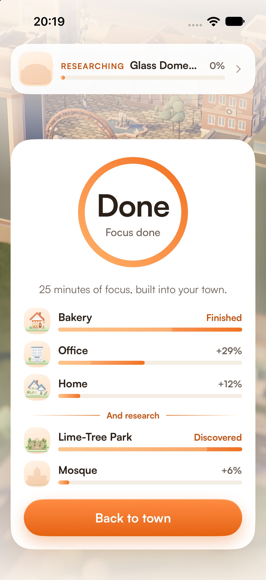 Focus done: the bakery finished, the office further along, a park discovered